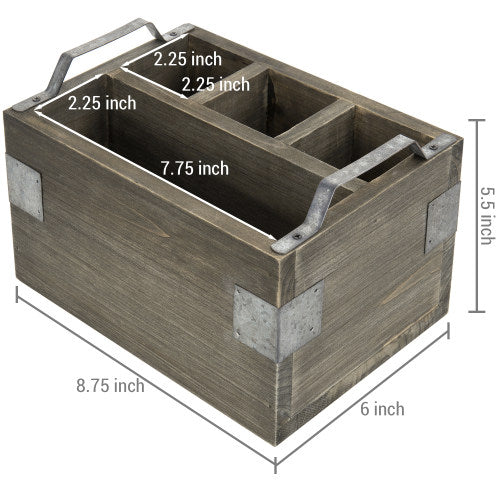 Vintage Reclaimed Style Gray Wood Utensil and Napkin Holder w/ Galvanized Metal Accents-MyGift