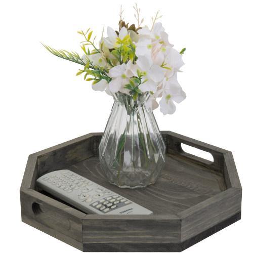 Vintage Gray Solid Wood Octagon Tray - MyGift