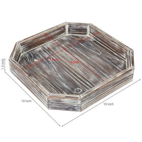 Octagonal Rustic Torched Wood Serving Tray-MyGift