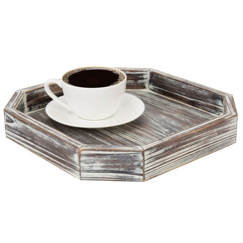 Octagonal Rustic Torched Wood Serving Tray-MyGift