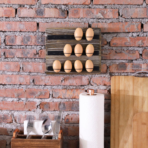 Rustic Torched Wood and Black Metal Egg Display Shelf-MyGift