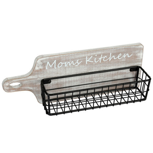 Whitewashed Wood Cutting Board Style Spice Rack "Mama's Kitchen"-MyGift