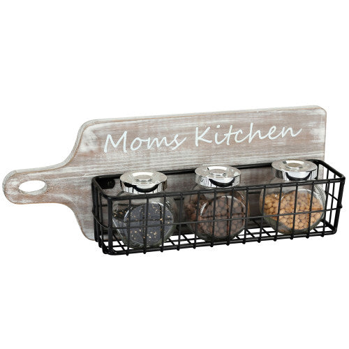 Whitewashed Wood Cutting Board Style Spice Rack "Mama's Kitchen"-MyGift