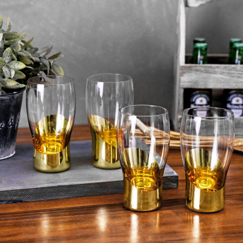 Brass Tone Pint Size Beer Glasses, Set of 4-MyGift