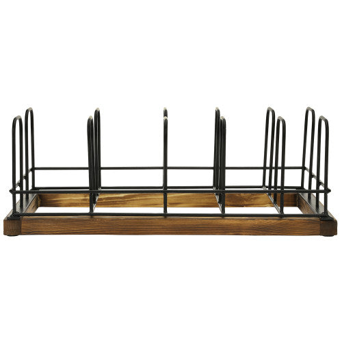 Kitchen Pot Rack w/ Rustic Burnt Wood & Industrial Black Metal Wire-MyGift