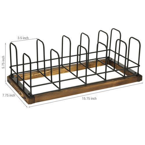 Kitchen Pot Rack w/ Rustic Burnt Wood & Industrial Black Metal Wire-MyGift