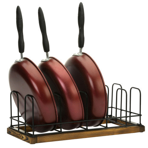 Kitchen Pot Rack w/ Rustic Burnt Wood & Industrial Black Metal Wire-MyGift