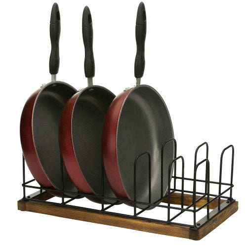 Kitchen Pot Rack w/ Rustic Burnt Wood & Industrial Black Metal Wire-MyGift