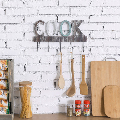 Rustic Torched Wood Rack with Cutout COOK Letters-MyGift