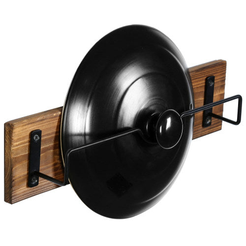 Burnt Wood & Black Metal Wall Mounted Lid Holder Rack - Fits up to 14 inch Lids-MyGift