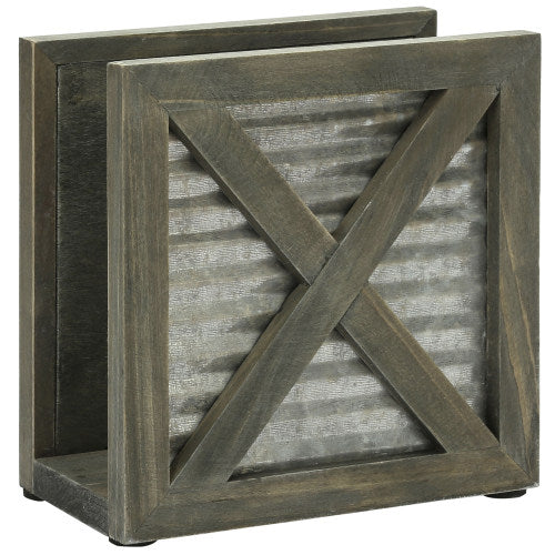 Barnwood Style Gray Wood & Galvanized Metal Napkin Holder-MyGift