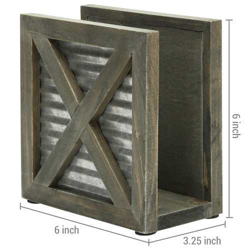 Barnwood Style Gray Wood & Galvanized Metal Napkin Holder-MyGift