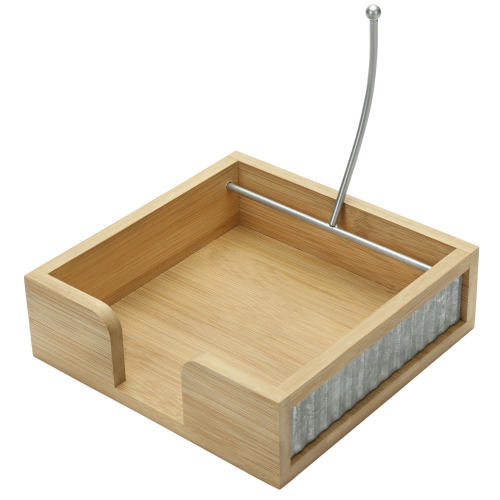 Bamboo & Galvanized Metal Napkin Holder w/ Weighted Arm-MyGift