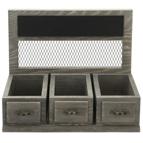 Gray Wood & Chicken Wire Spice Rack w/ Drawer Style Design & Chalkboard-MyGift