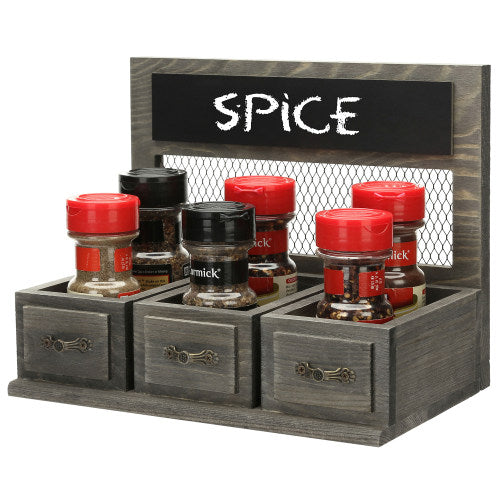 Gray Wood & Chicken Wire Spice Rack w/ Drawer Style Design & Chalkboard-MyGift