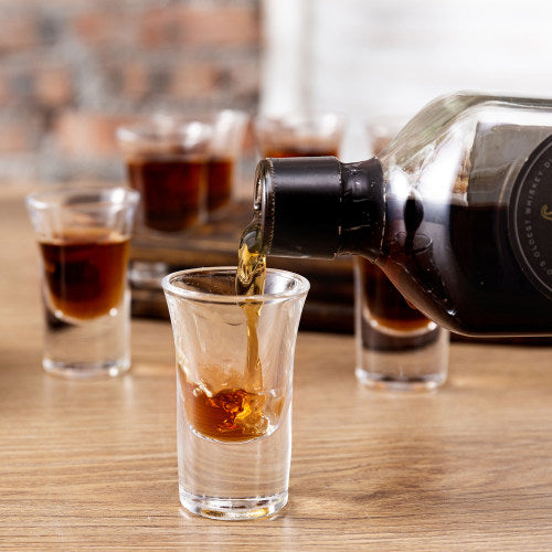 Dark Brown Burnt Solid Wood Shot Glass Tray w/ 8 Shot Glasses-MyGift
