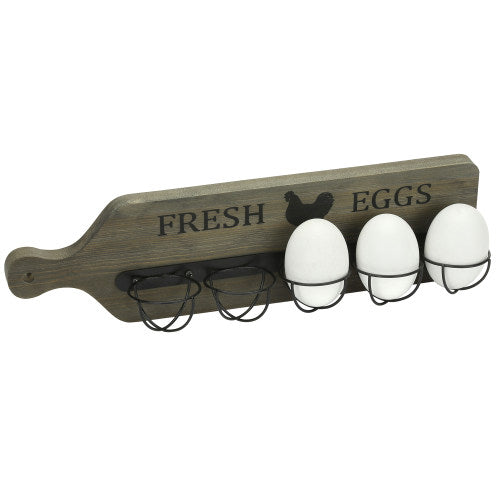 Gray Wood & Black Metal Cutting Board Design Farm Fresh Egg Rack-MyGift
