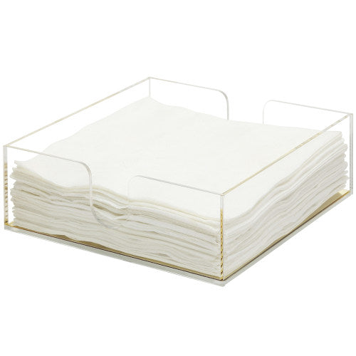 Premium Clear Acrylic Napkin Holder w/ Brass Tone Base-MyGift