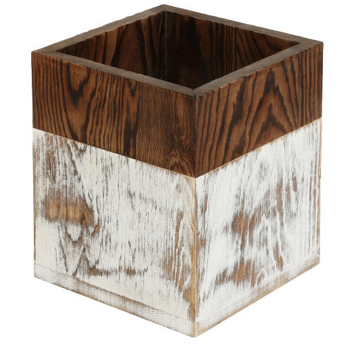 Shabby-Chic Whitewashed & Burnt Wood Kitchen Utensil Holder-MyGift