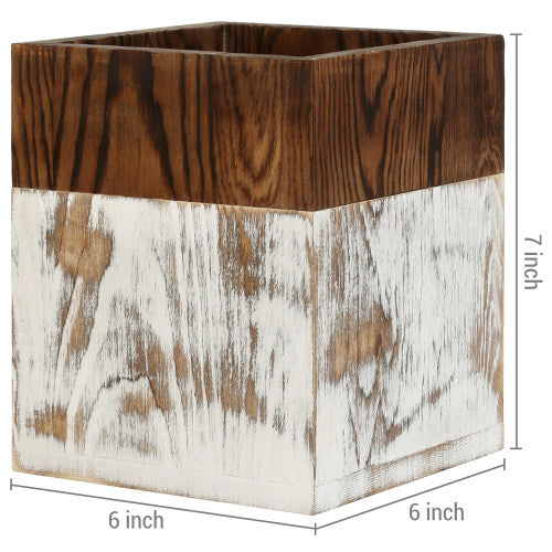 Shabby-Chic Whitewashed & Burnt Wood Kitchen Utensil Holder-MyGift
