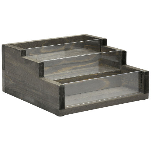 Gray Wood Stair-Step Design Spice Rack w/ Clear Acrylic Front Panels-MyGift