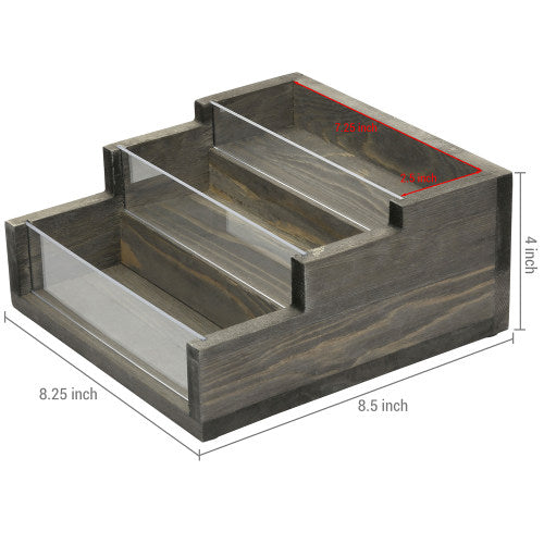 Gray Wood Stair-Step Design Spice Rack w/ Clear Acrylic Front Panels-MyGift