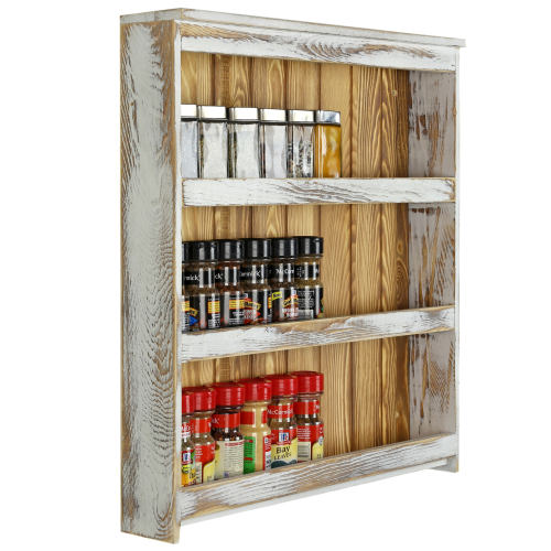 Farmhouse-Style White Washed & Brown Wood Spice Rack