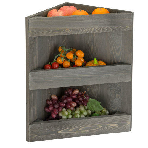 Vintage Gray Wood Corner Fruit Bowl & Organizer Rack-MyGift