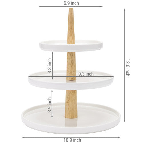 White Ceramic & Natural Brown Wood Dessert Display Stand-MyGift