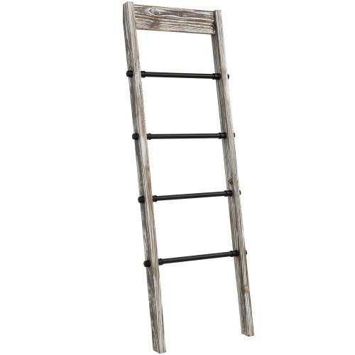 Torched Wood & Industrial Black Metal Pipe Ladder Rack – MyGift