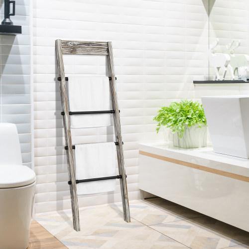 Torched Wood & Industrial Black Metal Pipe Ladder Rack – MyGift