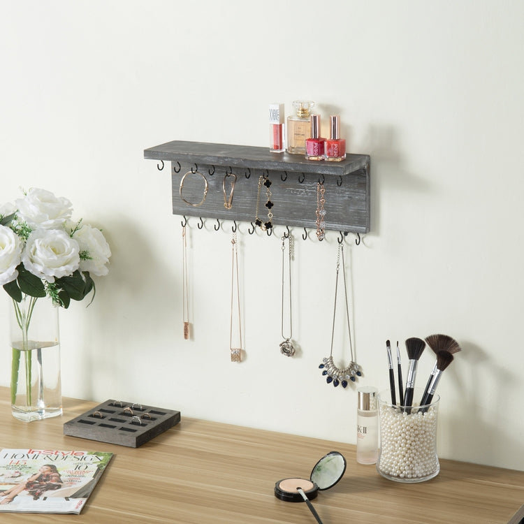 Wall Mounted Gray Wood Jewelry Organizer Shelf-MyGift