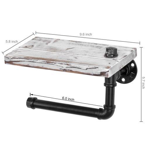Industrial-Style Whitewashed Toilet Paper Holder with Shelf - MyGift