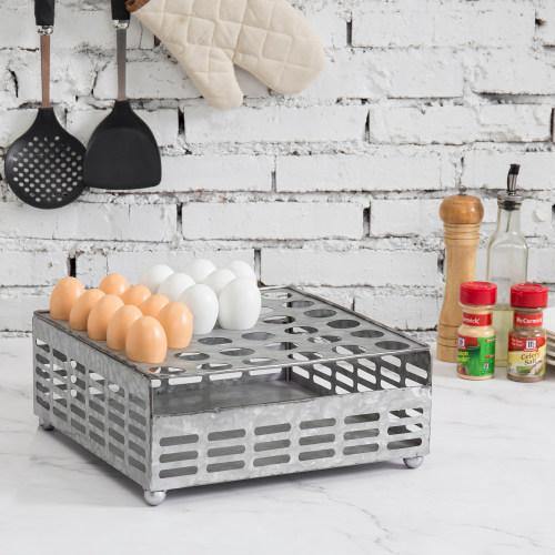 Rustic Silver Galvanized Metal Eggs Tray and Storage Basket - MyGift