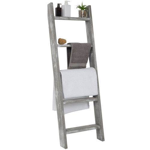 Ladder Style Blanket Rack Gray Wood Finish MyGift