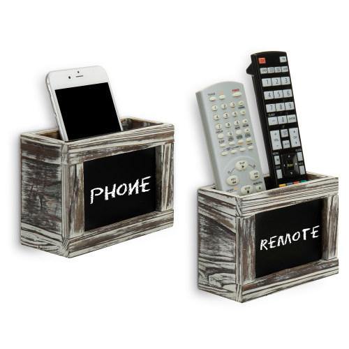 Torched Wood Remote Control Holder w/ Chalkboard, Set of 2 - MyGift