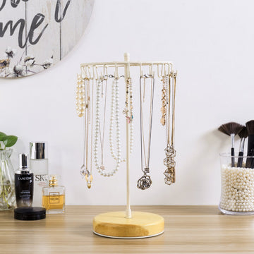 Rotating Brass Metal & Beige Wood Jewelry Tower – MyGift