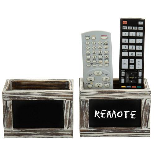 Torched Wood Remote Control Holder w/ Chalkboard, Set of 2 - MyGift