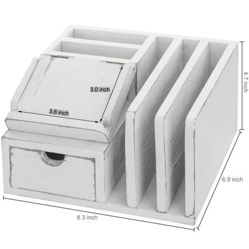 Vintage White Wood Desk Organizer with Memo Pad Holder - MyGift