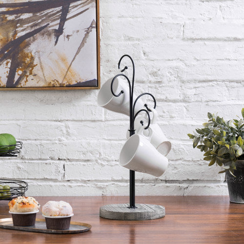 Curved Metal & Wood Coffee Mug Tree-MyGift