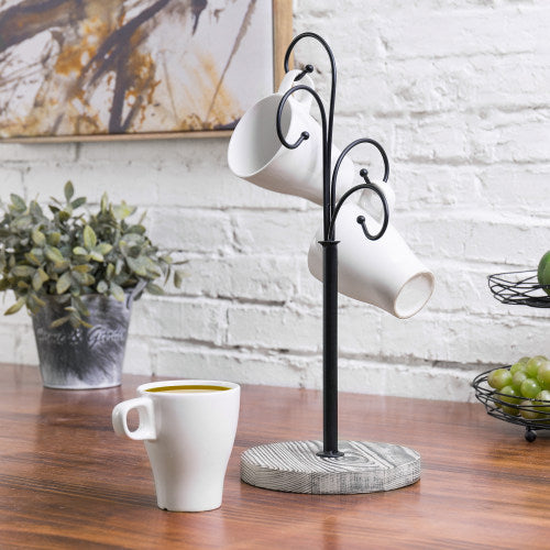 Curved Metal & Wood Coffee Mug Tree-MyGift