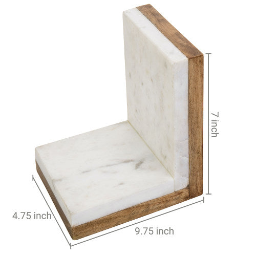 Premium White Marble & Mango Wood Bookends, Set of 2-MyGift