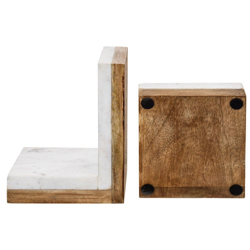 Premium White Marble & Mango Wood Bookends, Set of 2-MyGift