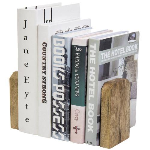 Brass Metal and Natural Mango Solid Wood Bookends - MyGift