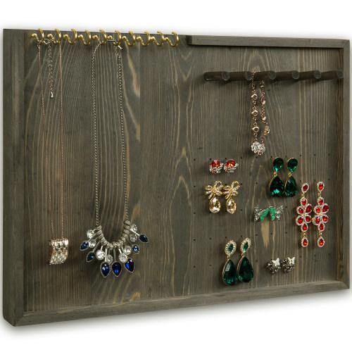 Vintage Gray Wood Jewelry Wall Organizer - MyGift