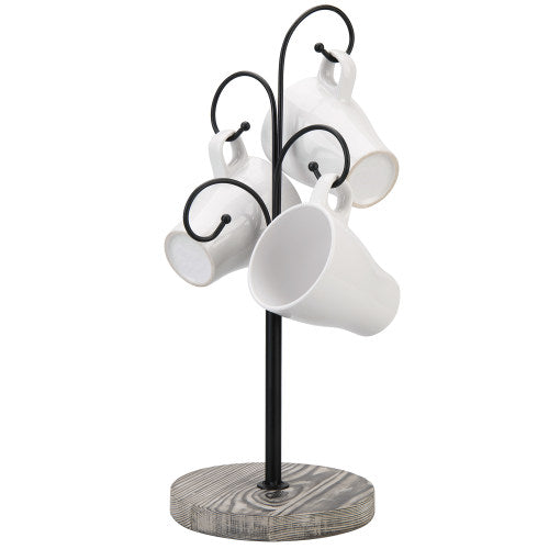 Curved Metal & Wood Coffee Mug Tree-MyGift