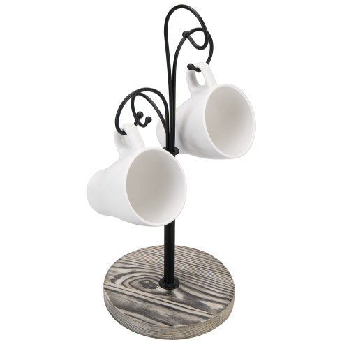 Curved Metal & Wood Coffee Mug Tree-MyGift