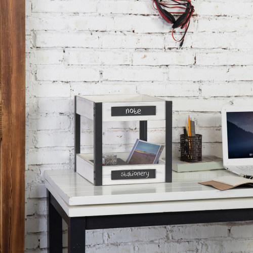 White Wood Desktop Tray with Chalkboard Labels - MyGift