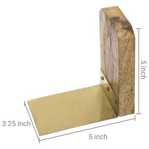 Brass Metal and Natural Mango Solid Wood Bookends - MyGift