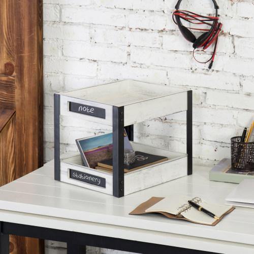 White Wood Desktop Tray with Chalkboard Labels - MyGift